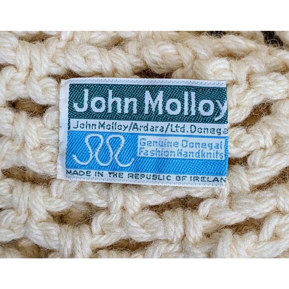 John Molloy Ireland Pure Virgin Wool Cream Crochet Hat Hand Knit Center Rosette - Picture 10 of 11